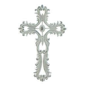 13.5" Scalloped White Wall Cross By Wings of Devotion